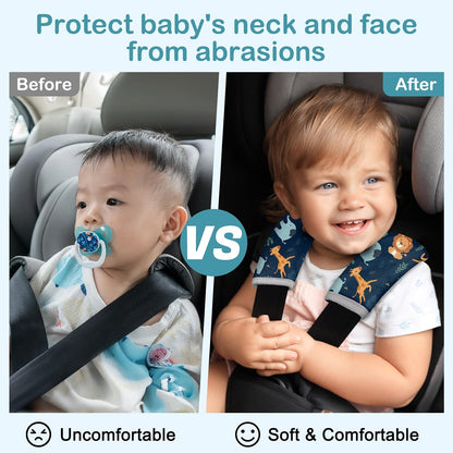 Seat Belt Cover Pad for Baby, Soft Seatbelt Cushion Covers for Kids 2Pcs Car Seat Strap Shoulder Pads for All Car Seats, Stroller, High Chair,Blue Dinosaur