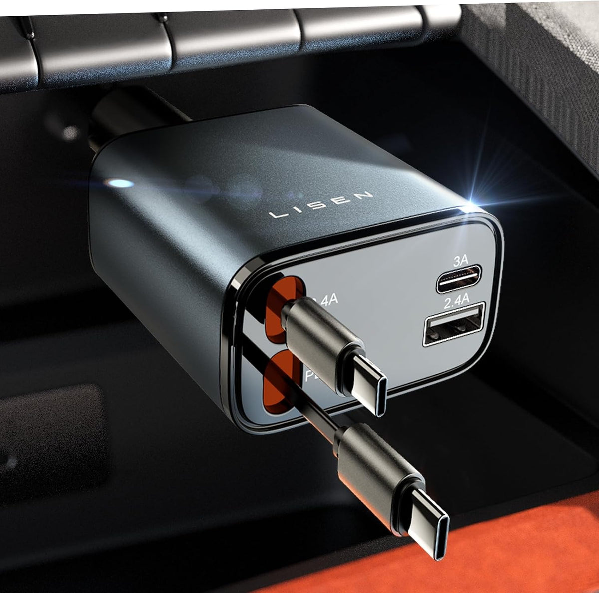 LISEN Retractable Car Charger, 84W Car Charger USB C Fast Charger, Cigarette Lighter USB Charger Adapter, Car Accessories Birthday Gifts for Men Women Dad Mom Husband, for iPhone 17 16 15 14 13 12 11