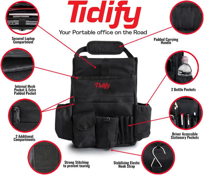 Tidify Back Seat Car Organizer with Dedicated Tablet and Laptop Storage Stabilizing Side Straps Soft Adjustable Shoulder Strap and Hardened Buckles Your Office Away from Office