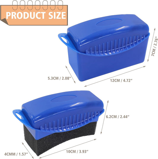 2Pcs Tire Dressing Applicators,Tire Shine Applicator Pads,Reusable Tire Dressing Sponge Pad Car Tire Applicator Pads with Lid for Car Glass, Painted Steel & Porcelain (Blue, Curved