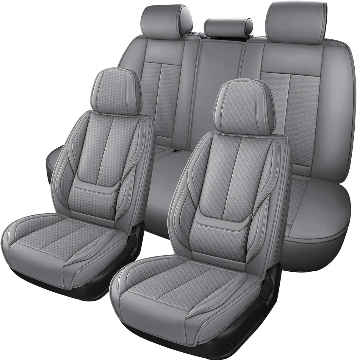 MINGBRON Car Seat Cover Full Set, Leather Car Seat Cover, Waterproof Seat Covers, Car Seat Cushion, Nappa Leather Seat Covers Car Seat Protector Universal Fit Most Cars Black