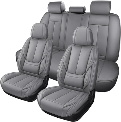 MINGBRON Car Seat Cover Full Set, Leather Car Seat Cover, Waterproof Seat Covers, Car Seat Cushion, Nappa Leather Seat Covers Car Seat Protector Universal Fit Most Cars Black