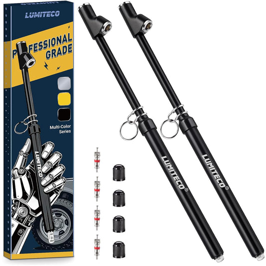 LUMITECO 2-Pack Dual Head Tire Pressure Gauge, Heavy Duty Truck Air Pressure Gauge Range 10-150 PSI, 1-10 Bar w/Valve Cores & Valve Caps, Tire Gauges for Tire Pressure for Semi Truck, RV, Car (Black)