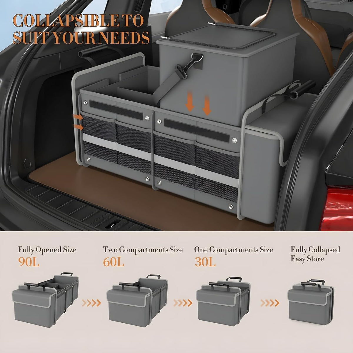 titiyiof Trunk Organizer For Suv & Sedan,Car Organizers and Storage, Waterproof Collapsible & Adjustable Straps,Sturdy Car Organization for Car Accessories, Tools,Food，Sundries,2-3 Compartment（Beige）