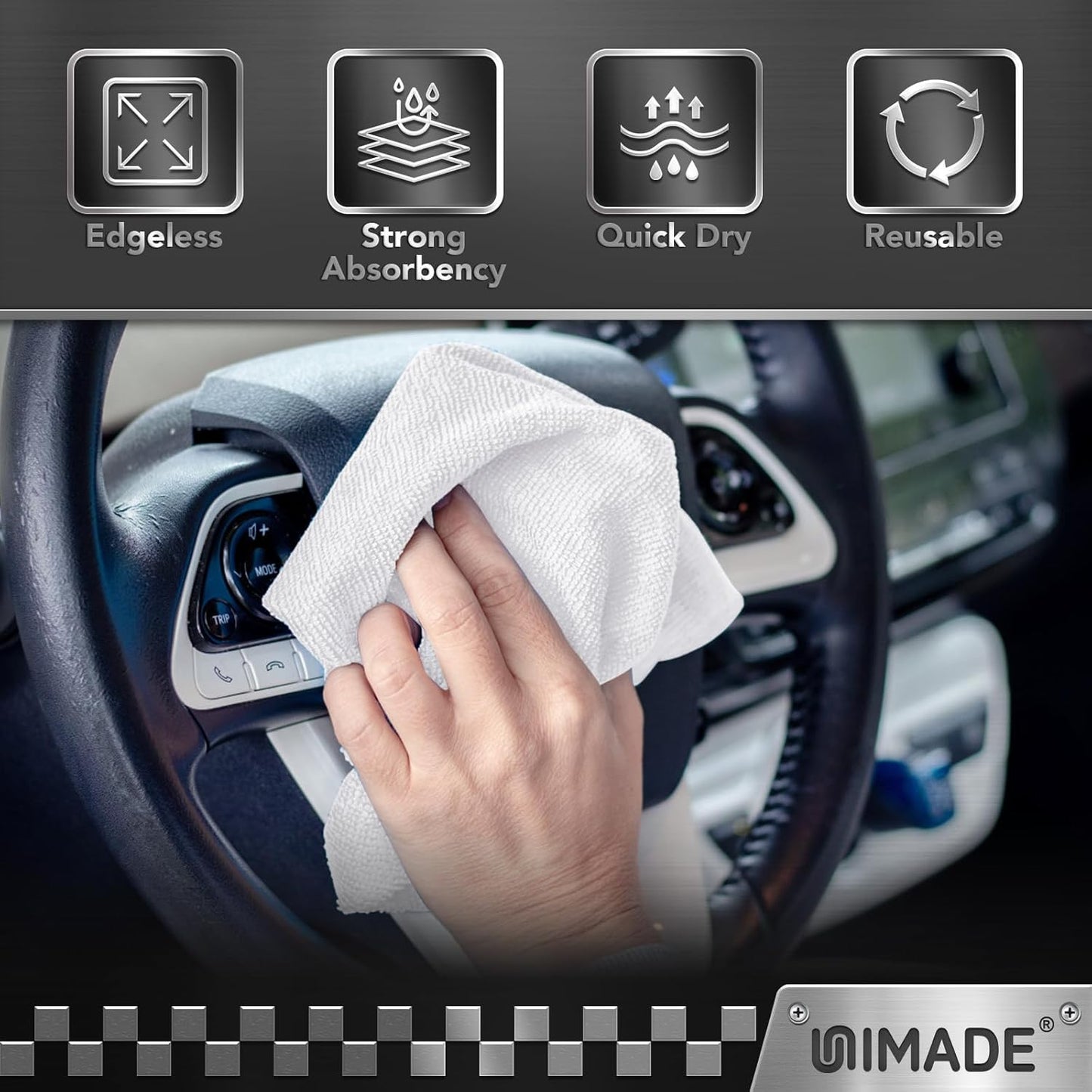 UNIMADE Microfiber Cleaning Cloth, 100 Pack Microfiber Towels for Cars Commercial Grade Work Rags Bulk Detailing Cloth for Automotive Bar Mechanic Restaurant Garage Housekeeping, 11.5"x 11.5", Grey