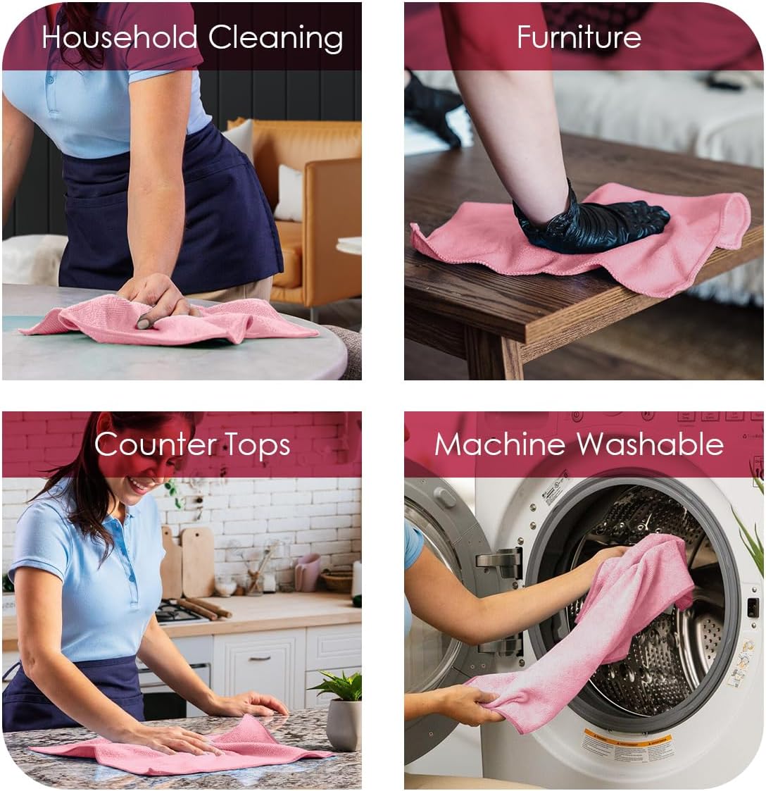 Avalon Towels Microfiber Cleaning Cloths (Value Pack of 36) - Size 16 x 16 Inches, Highly Absorbent Cleaning Rags, Lint Free, Reusable and Washable, Microfiber Towels for Cars