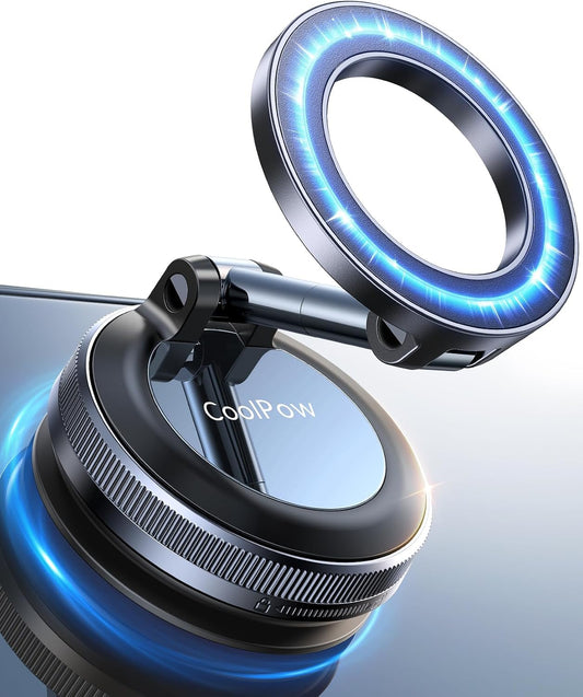 Coolpow【Newest Vacuum Magnetic Phone Holder for Car Phone Holder Mount【Movable Vacuum Suction】Magsafe Car Mount Cell Phone Holders for Your Car Accessories for Women Men for iPhone 17 16-Carbon Fiber