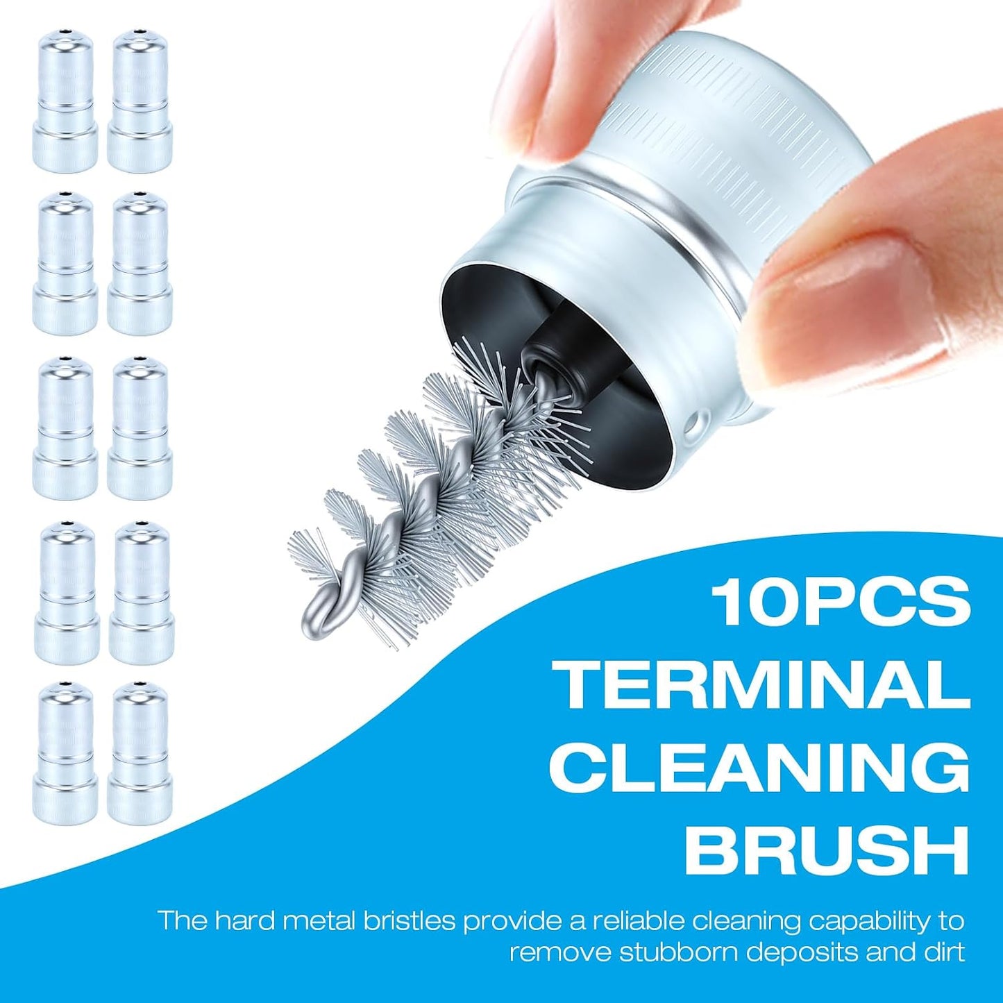 10pcs Stainless Steel Battery Tterminal Cleaner,Battery Terminal Cleaning Brushes, Universal Battery Post Cleaner Tool for Car, Truck, Marine Top & Side Terminals Dirt Removal