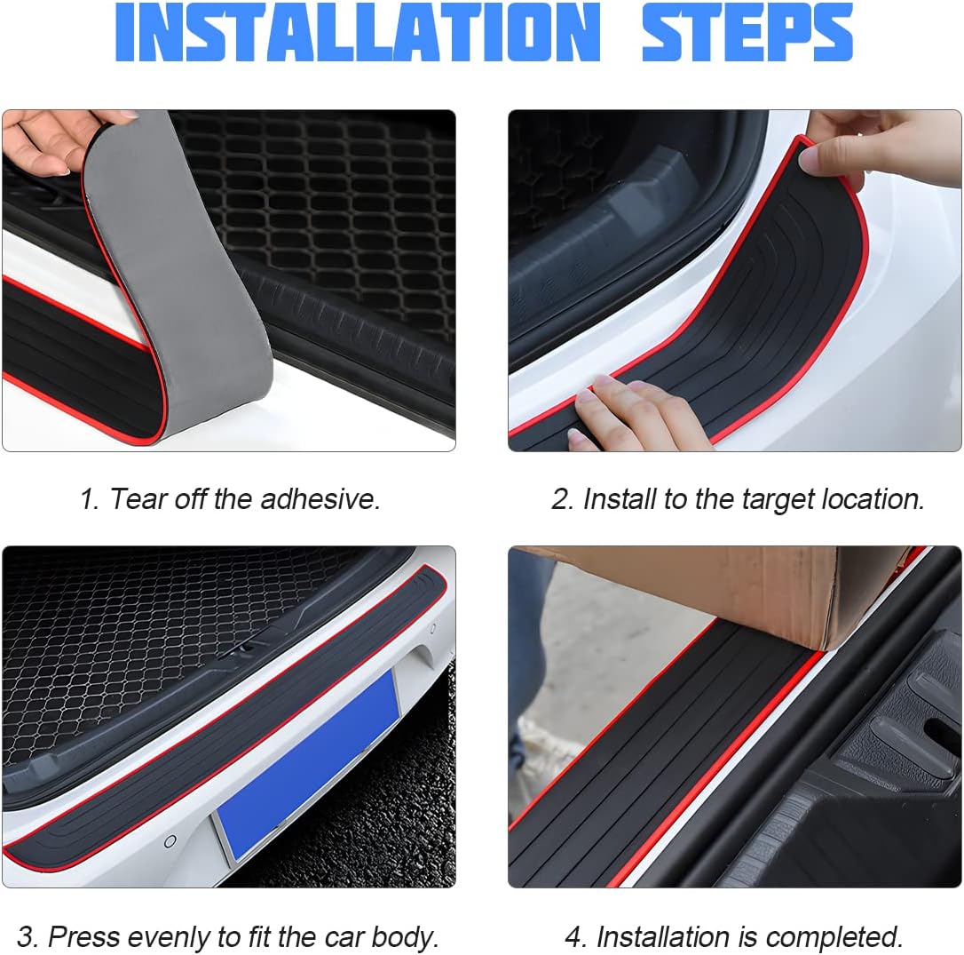 Car Rear Bumper Protector Guard, Anti-Scratch Abrasion Rubber Trunk Door Entry Sill Guard, Non-Slip Vehicle Trim Cover Protection Strip, Car Accessories for Most Cars and SUV (Black/Red/35.4" x2.7)