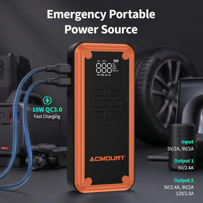 W160 Jump Starter with Air Compressor, 5000A Portable Car Jump Starter 150PSI Tire Inflator/Air Pump, 12V Battery(Up to 9L Gas/8L Diesel Engine) Jump Pack Car Emergency Kit Idea Gift for Man (Silver)