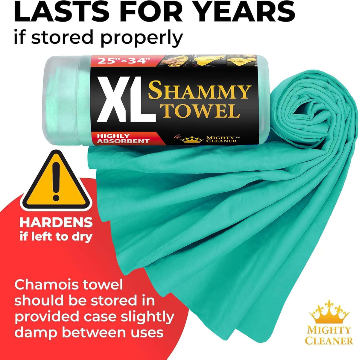Premium XL Shammy Towel for Car - 2pk (34”x25”) - Super Absorbent Chamois Cloth - Spots & Scratch-Free - Reusable Car Drying Towels