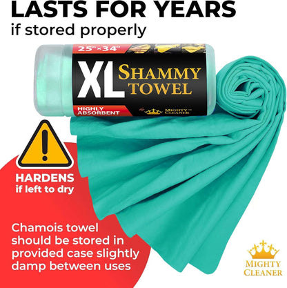 Premium XL Shammy Towel for Car - 2pk (34”x25”) - Super Absorbent Chamois Cloth - Spots & Scratch-Free - Reusable Car Drying Towels