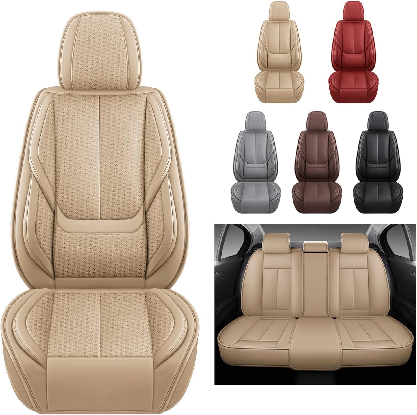 MINGBRON Car Seat Cover Full Set, Leather Car Seat Cover, Waterproof Seat Covers, Car Seat Cushion, Nappa Leather Seat Covers Car Seat Protector Universal Fit Most Cars Black