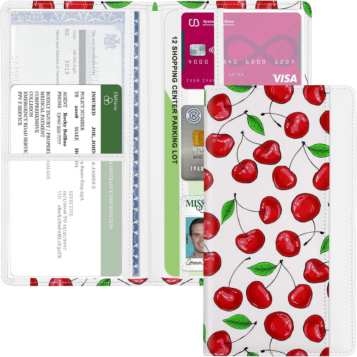 Car Registration and Insurance Holder, with Magnetic Closure for License, Cards and Documents, All Vehicle Needs and Car Accessories (Leopard-Black)