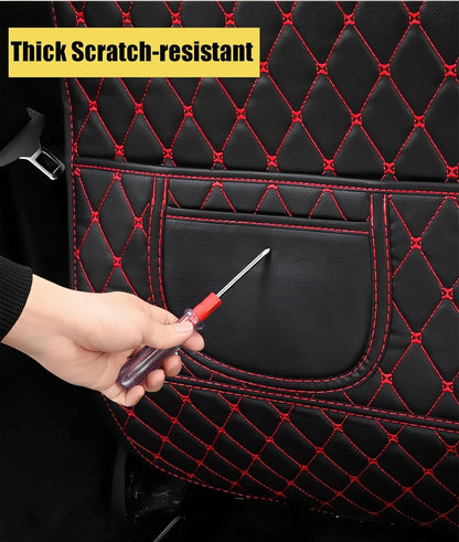 Leatherette Car Seat Protector - 2 Pack Large Car Kick Mats with Storage Pockets Organizer Seat Back Cover Against Dirty Shoes & Scratches, Universal Fit for Most Vehicles (Black)