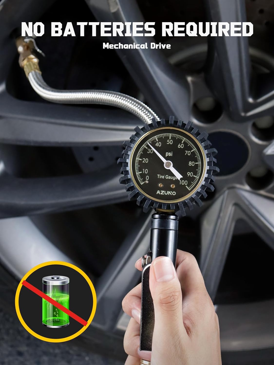 AZUNO Digital Tire Inflator with Pressure Gauge, 200 PSI, Heavy Duty Air Compressor Accessories, with Rubber Hose Lock on Air Chuck and Quick Connect Coupler, Comes with a Portable Carrying Box