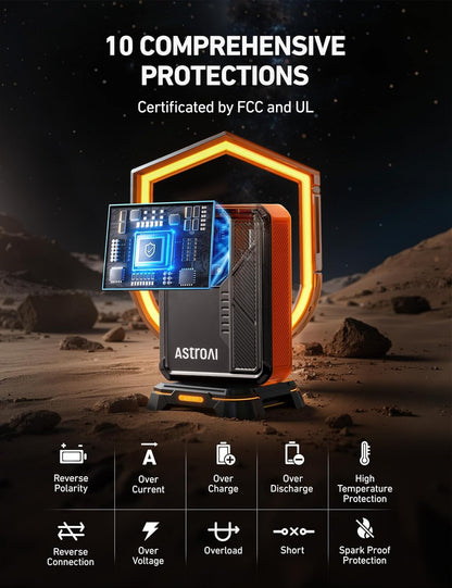 AstroAI S8 Air Jump Starter with Air Compressor, 3000A Peak Car Battery Jump Starter Portable (9.0 Gas/6.5L Diesel) with 150PSI Cordless Auto-Shutoff Tire Inflator, 12V Battery Charger Booster(Orange)