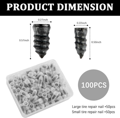Salior 100PCS Tire Plug Kit with Screwdriver,Rubber Flat Tire Repair Kit for Fast Repair of Tire Punctures,Durable Car Tire Repair Kit Self-Service Repair Nails for Car Motorcycle Truck