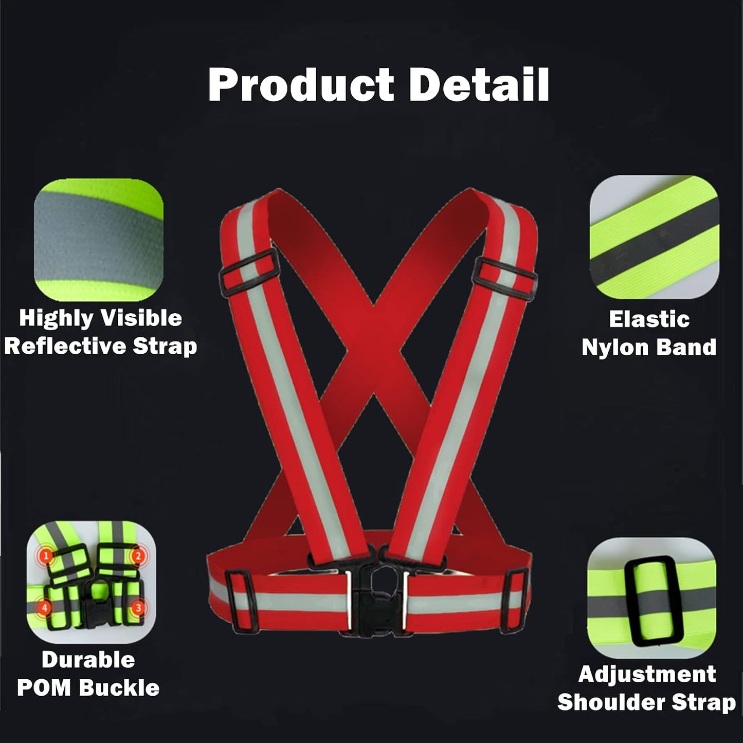 Reflective Strap Safety Vest Gear - 2-10 Pack Adjustable High Visible Reflective Running Gear for Women Men Night