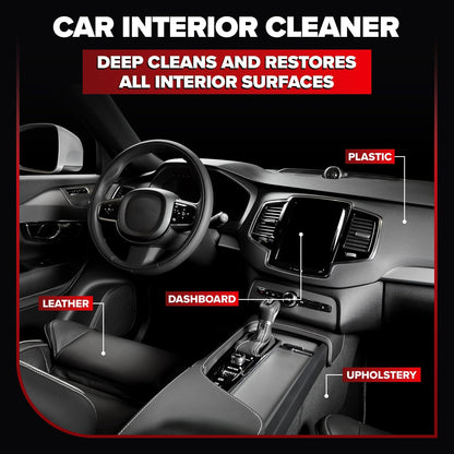 Carfidant Car Interior Cleaner – Stain Remover & Odor Eliminator – No Residue Finish – Safe on Leather, Fabric, Carpet & Plastic – Detailing Spray with Microfiber Towel – 18oz
