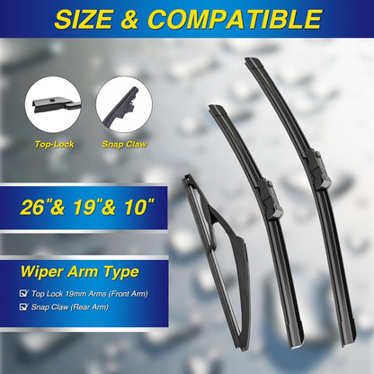 5 PLUS® Silicone Windshield Wipers Replacement for 2007-2014 Ford edge, 2007-2015 Lincoln MKX Wiper Blades(Set of 3),Automotive Replacement Windshield Wiper Blades For My Car-26"/20"/14" - Colors A