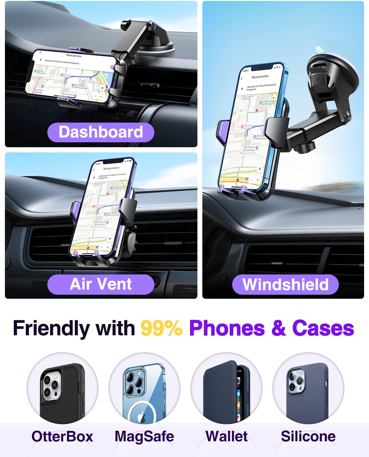 VANMASS【85+LBS Strongest Suction & Military-Grade Ultimate Car Phone Mount【Patent & Safety Certs】 Cell Phone Holder for Dash Windshield Vent for iPhone 17 Pro Max Automobile Accessory Kits,Ink Black