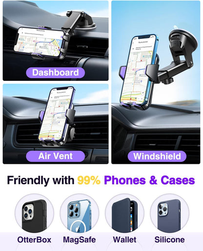 VANMASS【85+LBS Strongest Suction & Military-Grade Ultimate Car Phone Mount【Patent & Safety Certs】 Cell Phone Holder for Dash Windshield Vent for iPhone 17 Pro Max Automobile Accessory Kits,Ink Black