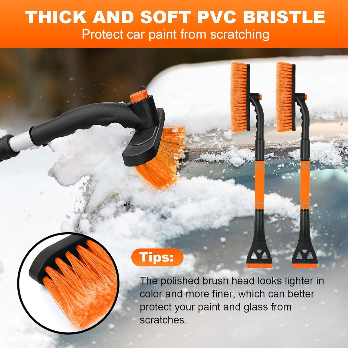 34" Extendable Ice Scrapers for Car Windshield 2-in-1 Snow Brush for Car Snow Scraper for Car Snow Scraper and Drush with Ergonomic Foam Grip for Cars, Trucks, SUVs with 360° Pivoting Brush Head Blue