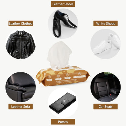 Air Jungles 3in1 Leather Cleaner Wipes 70 Count, Extra Large 8" x 10" Size, Clean Condition Protect Wipes for Vinyl and Leather Apparel Furniture Auto Car Interior Shoes Boots Bags