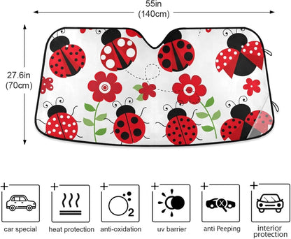 Black Leopard Car Windshield Sun Shade Animal Skin Print Foldable UV Ray Sun Visor Protector Sunshade to Keep Your Vehicle Cool (51" x 27.6")