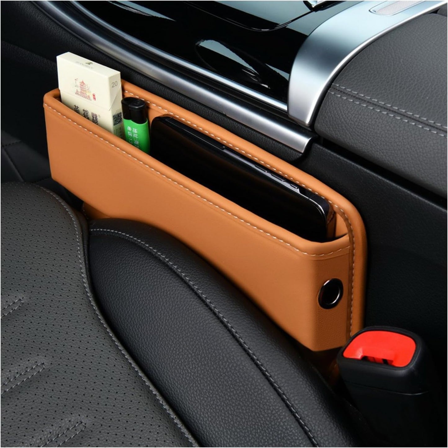 Ziciner Car Seat Gap Organizer, Premium Leather Auto Seat Storage Box, Vehicle Adjustable Front Seat Gap Filler, Car Seat Side Pocket Organizer for Phones, Glasses, Keys, Money, Cards (Black)