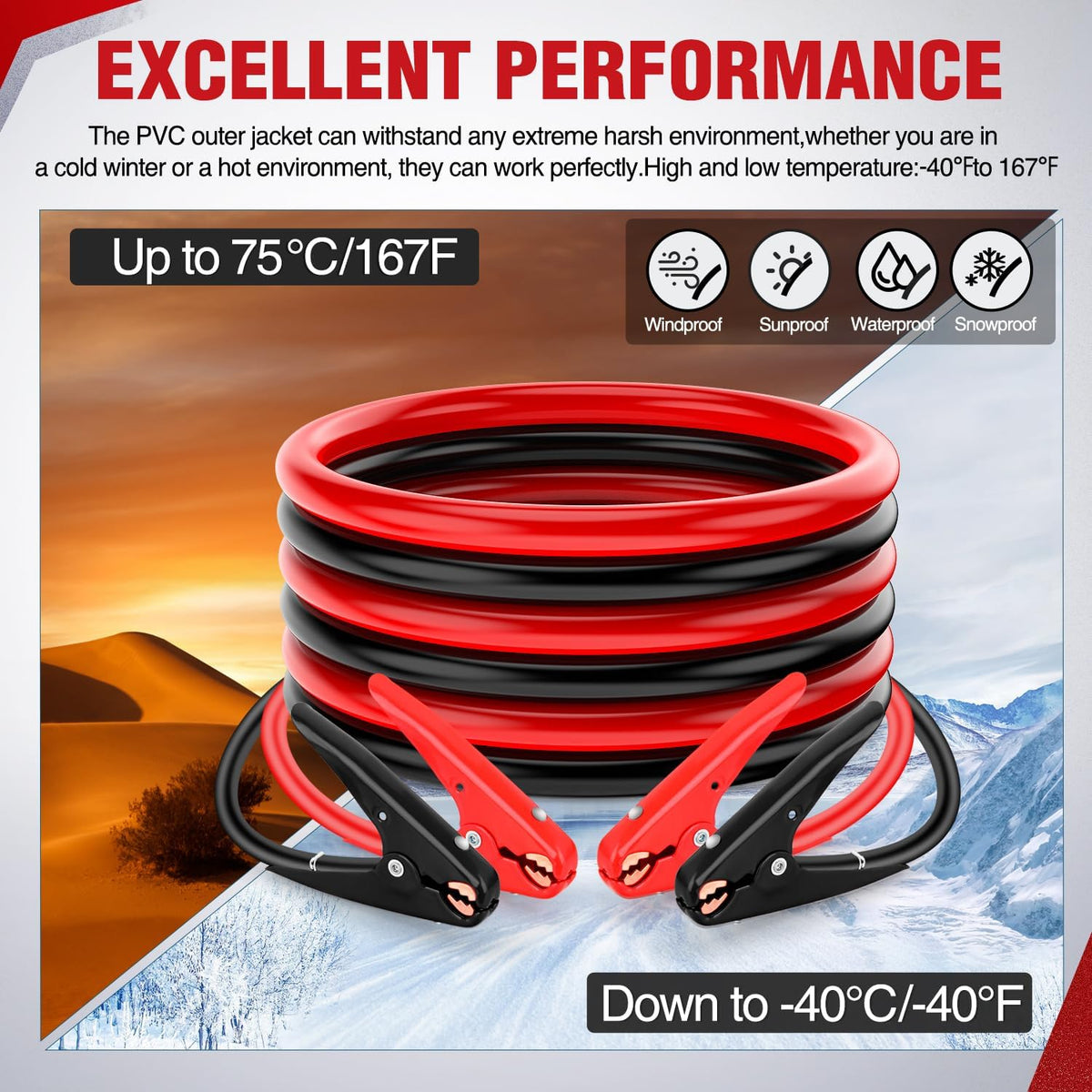 Nilight Jumper Cables for Car Battery 8 Gauge 12 FT Booster Cable Heavy Duty 250 A CCA with Carrying Bag Jump Start Emergency Kit Pickup Vans SUV Sedan Motorcycle