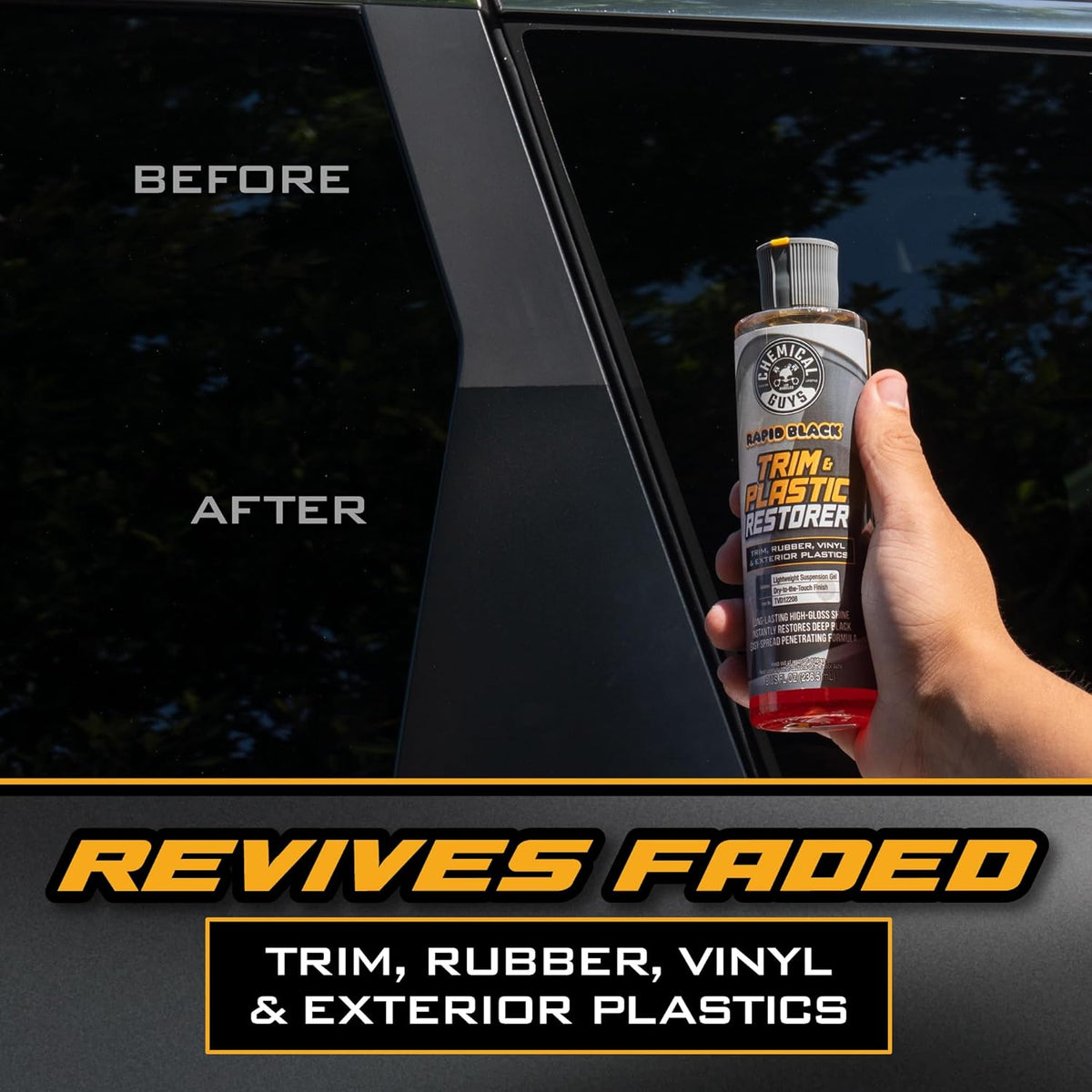 Chemical Guys Black Trim Restorer Gel for Exterior Plastic, Rubber, and Vinyl, Restores Faded Trim with Deep Black Finish, Controlled Application Formula, 16 Oz