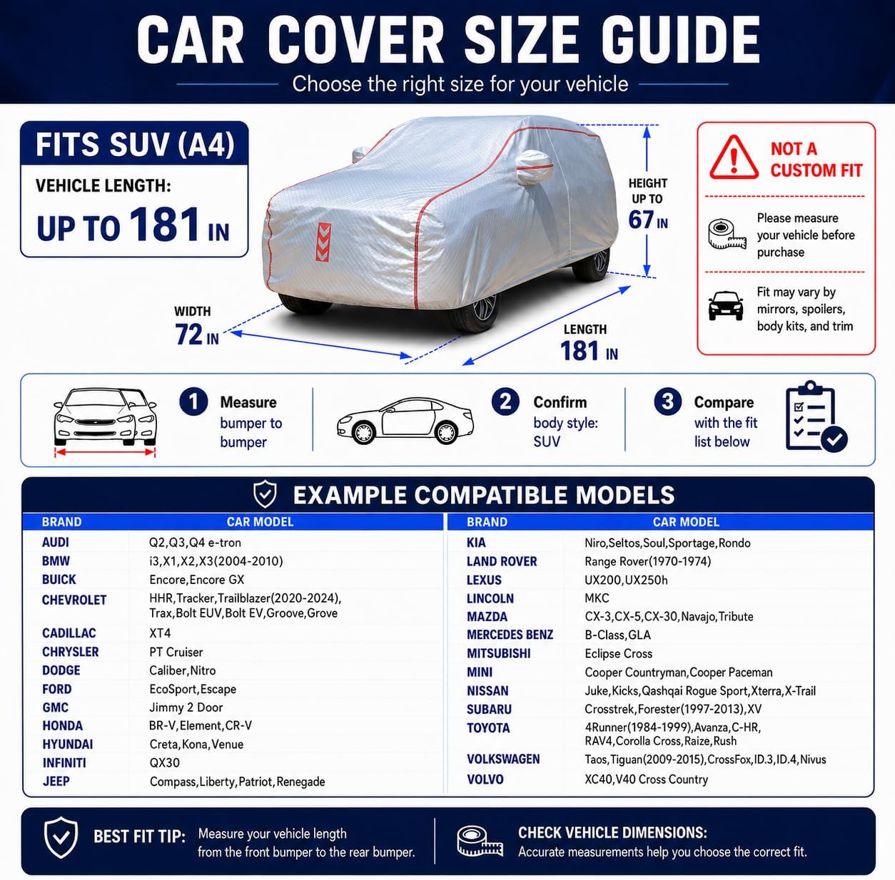 Car Cover for Sedan, Waterproof All Weather Heavy Duty, 360° Underbody Wrap Windproof Design, Quick Install Outdoor Vehicle Cover, Fits 186-193 in