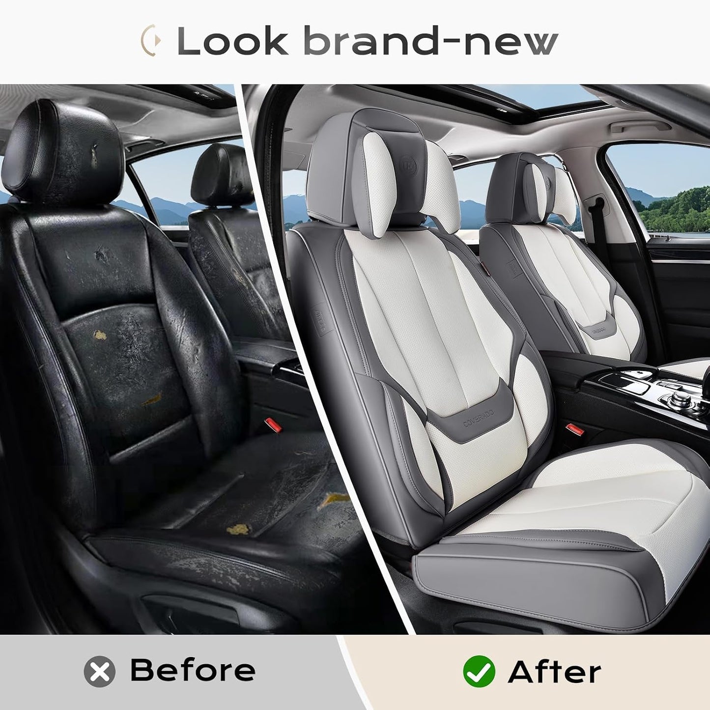 Coverado Seat Covers Full Set, Black Seat Covers for Cars 5 Seats, Car Seat Protector, Waterproof Nappa Leather Car Seat Cushion, Front and Rear Car Seat Cover Fit for Most Sedans SUV Pick-up Truck - Colors B
