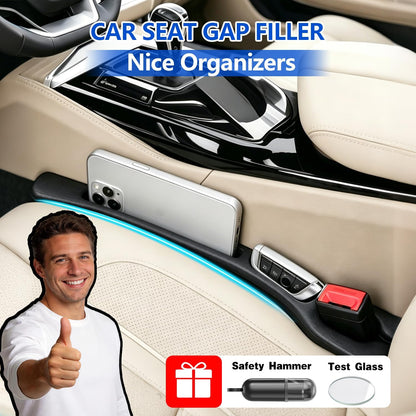 Car Seat Gap Filler Organizer 2Pack,Car Accessories with Safety Hammer,2 in 1 No Drop Seat Guard with Storage Slot for Phone,Keys,Universal Interior Gap Filler for Cars SUV Truck,Red