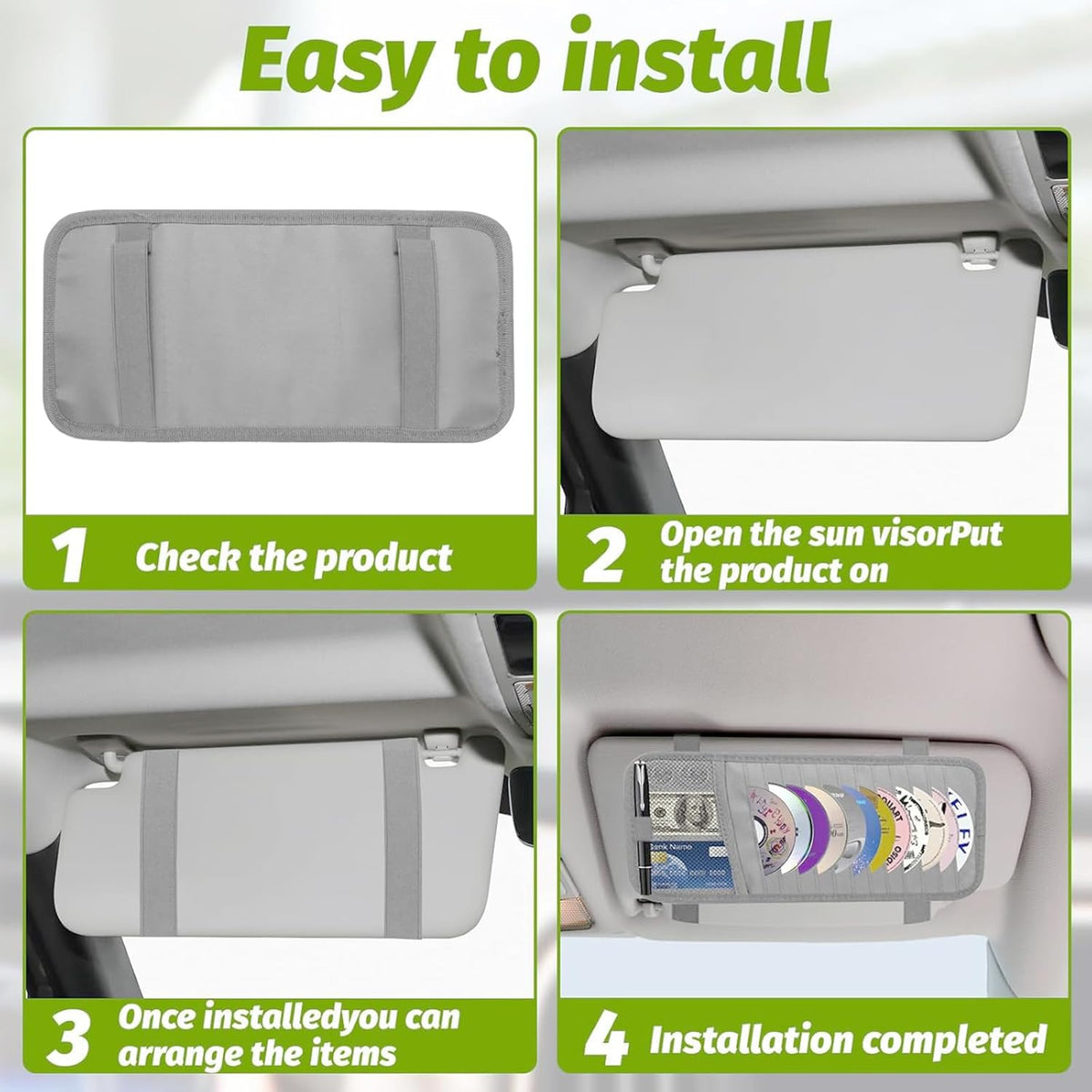 CD Visor Holder for Car, Large Capacity CD & DVD Visor Case, Vehicle Visor Storage Organizer with 12 Disc Sleeves, 1 Mesh Pocket 1 Pen Holder and & Elastic Band (Black)