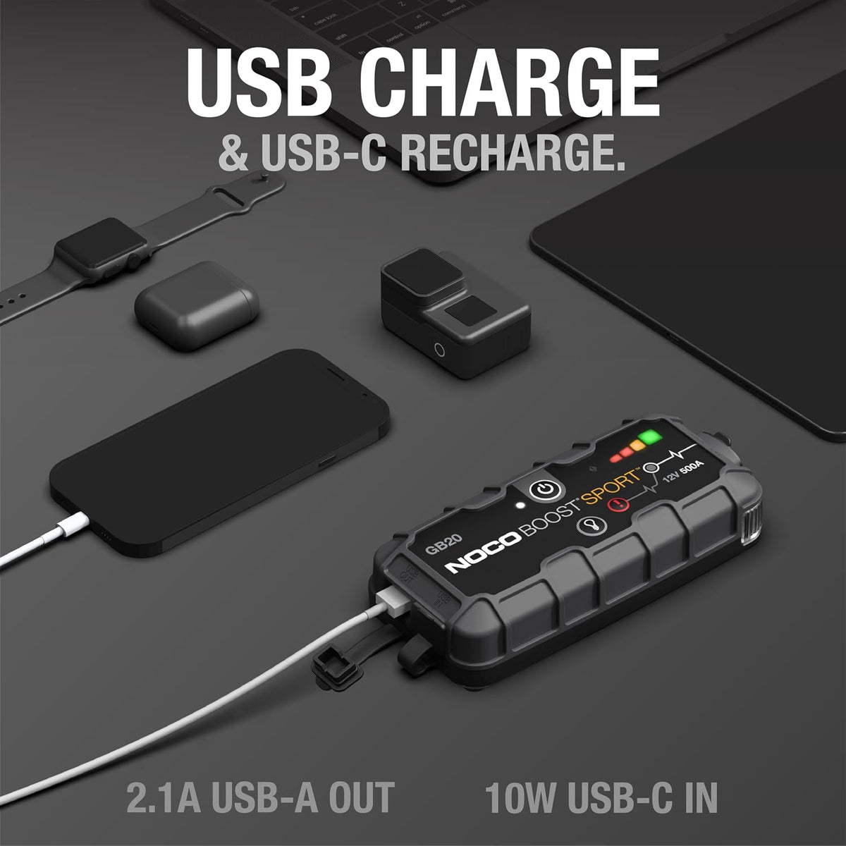 NOCO Boost GB20: 500A UltraSafe Jump Starter – 12V Lithium Battery Booster Pack, Portable Jump Box, Power Bank & Jumper Cables - for 4.0L Gas Engines