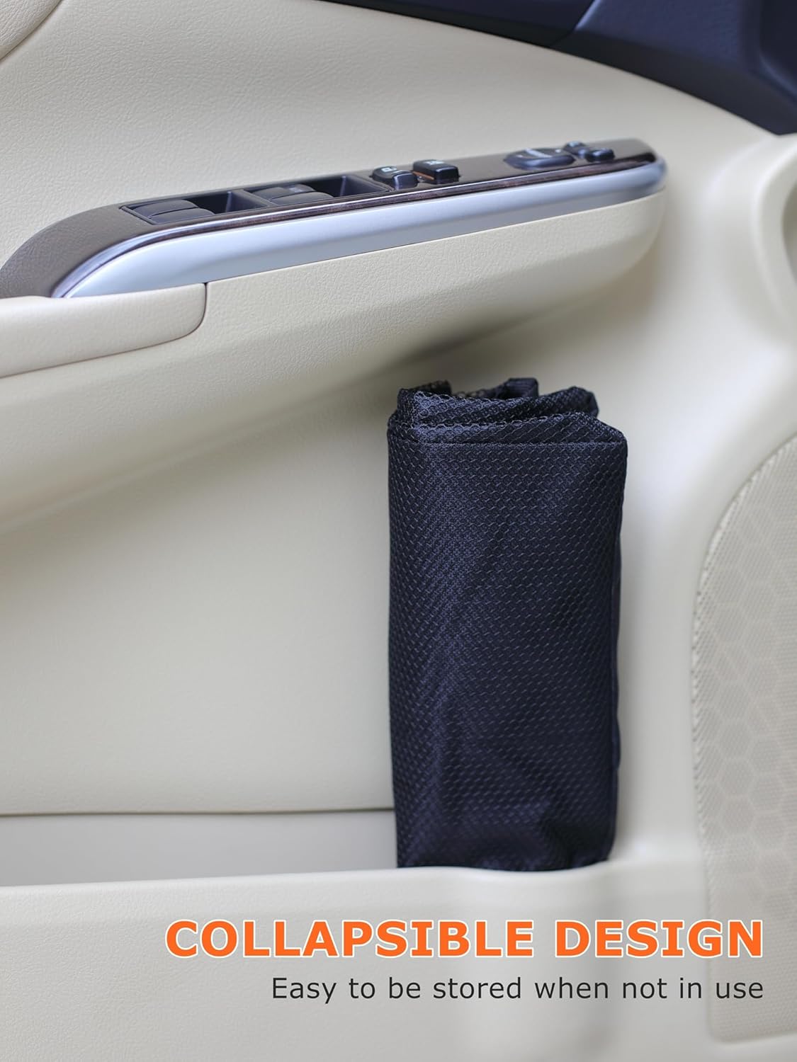 Ginsco New Leak-Proof Travel Car Trash Bag, 3.5 Gallons Large Capacity Hanging Car Trash Can with Hook and Loop Lid and Handle, Multipurpose Trash Bin with Storage Pockets for SUV RV Camping (Black)