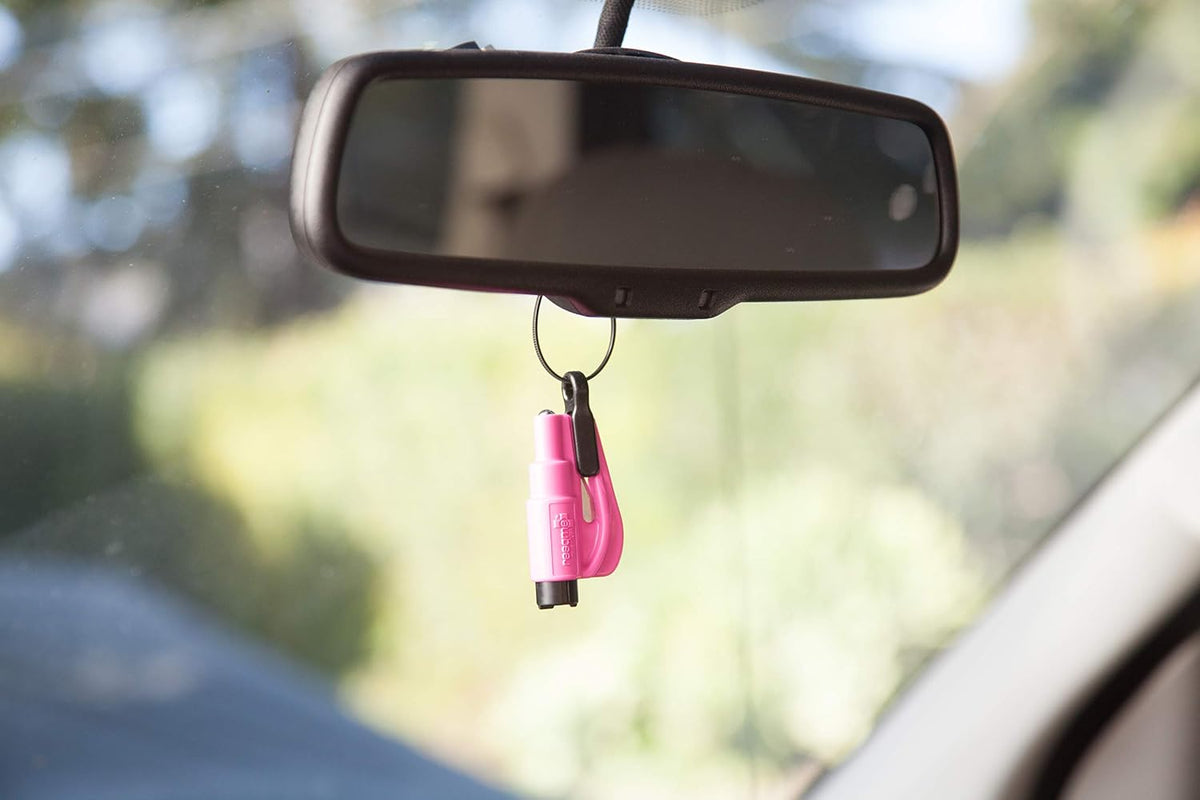 RESQME The Original Emergency Keychain Car Escape Tool, 2-in-1 Seatbelt Cutter and Window Breaker, Made in USA, Family Pack of 3 - Blue, Pink, Yellow -Compact Emergency Hammer