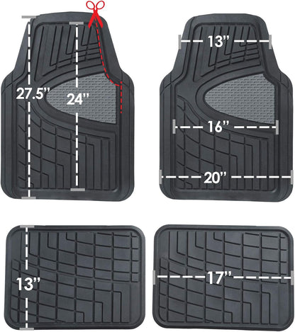 FH Group Automotive Floor Mats - Heavy-Duty Rubber Floor Mats for Cars, Universal Fit Full Set, Climaproof & Trimmable Floor Mats for Most Sedan, SUV, Truck, Black