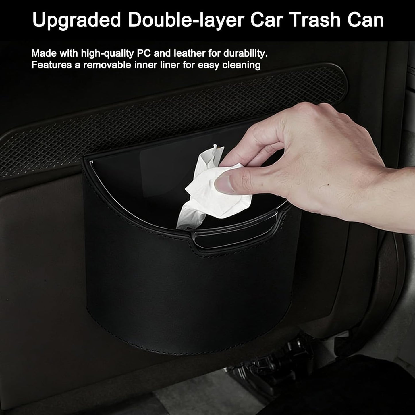 Leakproof Car Trash Can, Car Trash Bin with Removable Liner, Waterproof Automotive Garbage Can for Car Door, Seat Back, Console, Multipurpose Organizer for Vehicle Home Office (Black)