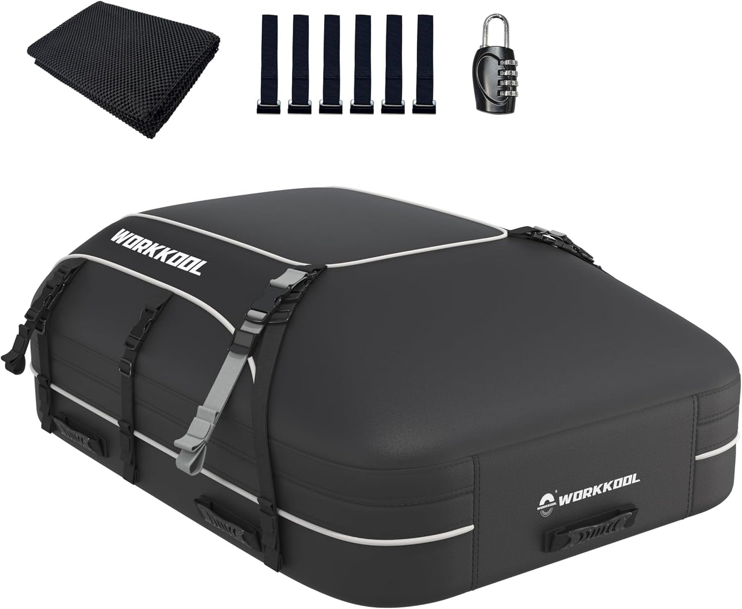 Rooftop Cargo Carrier Vehicle Soft-Shell Carriers, Heavy Duty Car Roof Bag Waterproof Without Rack, Car Topper Luggage Carrier-with 6 Hooks&Mat(19.4 Cuft)