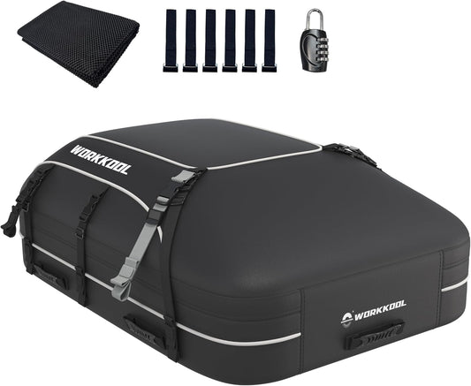 Rooftop Cargo Carrier Vehicle Soft-Shell Carriers, Heavy Duty Car Roof Bag Waterproof Without Rack, Car Topper Luggage Carrier-with 6 Hooks&Mat(19.4 Cuft)