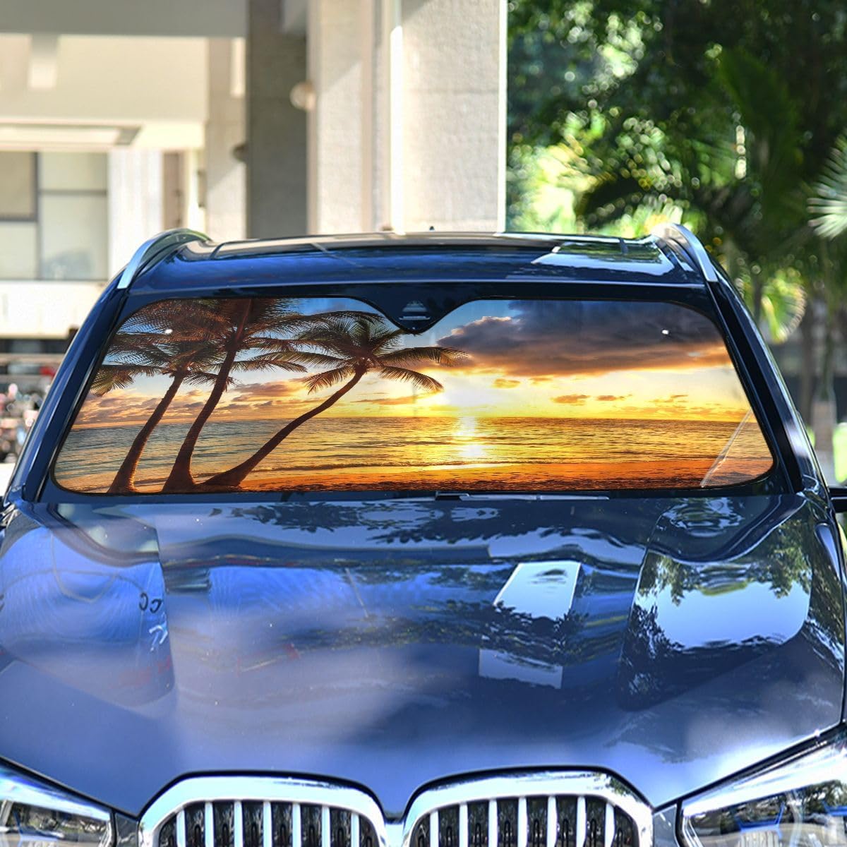 Black Leopard Car Windshield Sun Shade Animal Skin Print Foldable UV Ray Sun Visor Protector Sunshade to Keep Your Vehicle Cool (51" x 27.6")