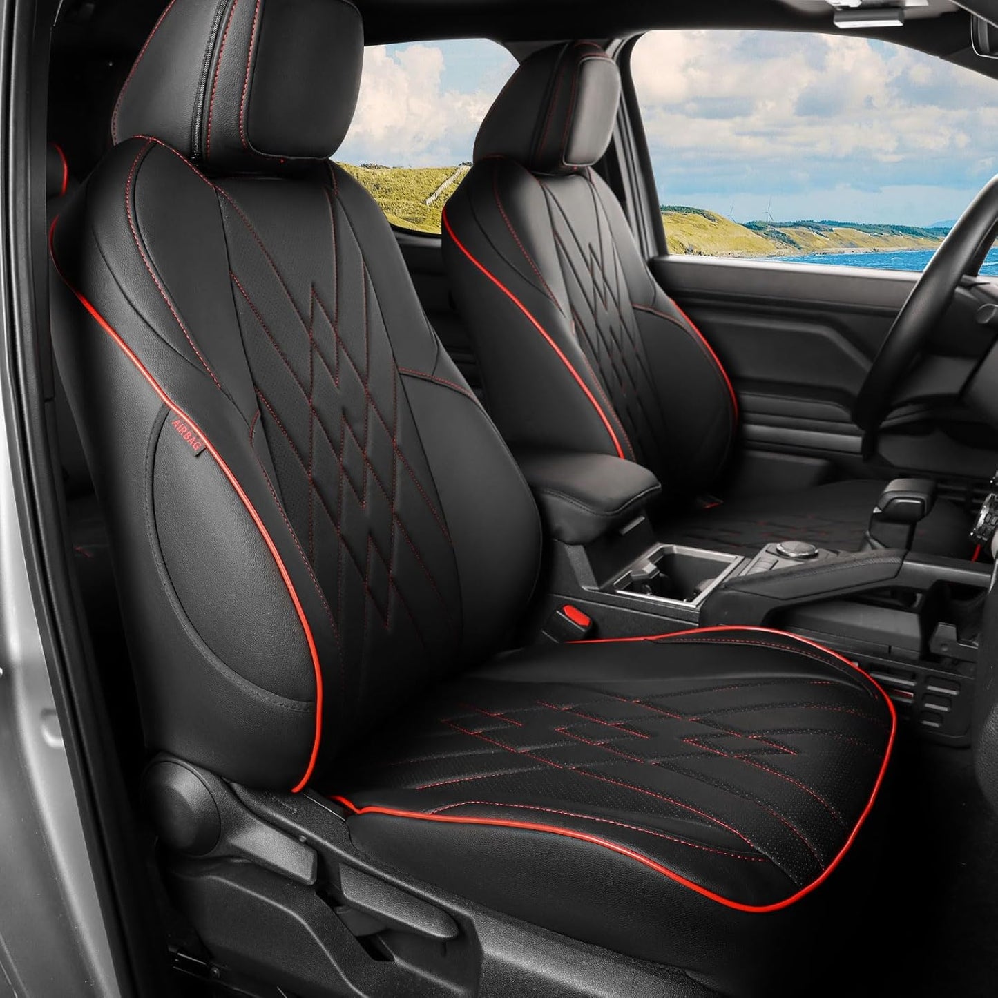 EKR Tacoma Car Seat Covers Custom Fit for Toyota Tacoma (Petrol) 2024 2025 2026 DoubleCab/CrewCab SR/SR5/TRD Sport/TRD Off-Road/Limited -Truck Seat Covers Full Set,Faux Leather(Black)
