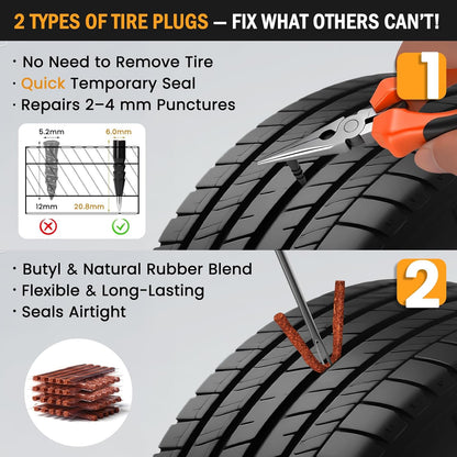 ORCISH Heavy Duty Tire Plug Kit - 70pcs All-in-One Universal Tire Repair Kit for Tubeless Flats, Emergency Tire Patch Kit for Car, Truck, SUV, ATV, Motorcycle, Trailer & RV