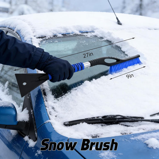Snow Brush - Ice Scrapers for Car, 27" Detachable Snow Scrapers with Ergonomic Foam Grip for Cars, Trucks, Suvs (Heavy Duty ABS, PVC Brush, Blue)