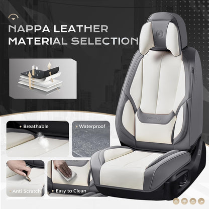 Coverado Seat Covers Full Set, Black Seat Covers for Cars 5 Seats, Car Seat Protector, Waterproof Nappa Leather Car Seat Cushion, Front and Rear Car Seat Cover Fit for Most Sedans SUV Pick-up Truck - Colors B