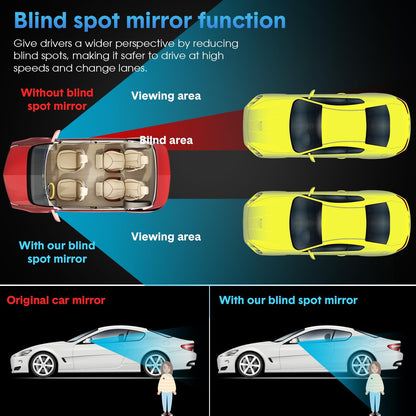 BBTO 4 Pcs Blind Spot Car Mirror 360 Convex Degree Adjustabe Glass Traffic Safety Rear View Mirror Spot Frameless Adjustable Self Adhesive Angle for Larger Image Exterior Accessories (Rectangle)
